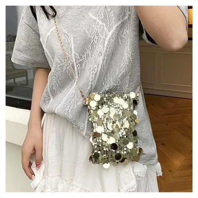 Produktbild von Glitzer Tasche Damen Pailletten mit Reißverschluss Silber Umhängetasche Clutch Elegante Party Handtasche Glitzertasche
