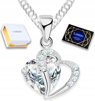 Productafbeelding van Zilveren ketting met twee hartjes, met kristal, wit hart, liefde, ZILVER 925