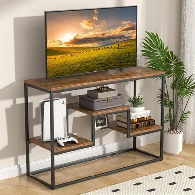 Image de Famanu : Meuble TV en bois avec 3 étagères, pour téléviseurs de 50 pouces - Marron