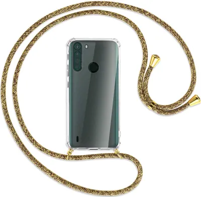 Produktbild von Handykette Backcover-Schutzhülle mit Band (Metall goldfarben) für Motorola One Fusion - braun+beige