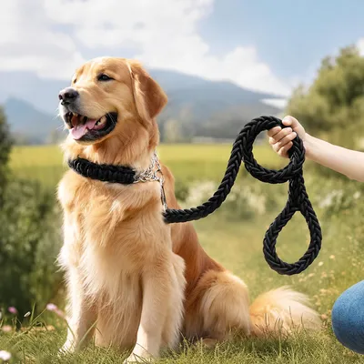 Produktbild von Hundeleine 120 cm mit Nylon gepolstertem Grif, für mittelgroße und große Hunde, Schwarz M