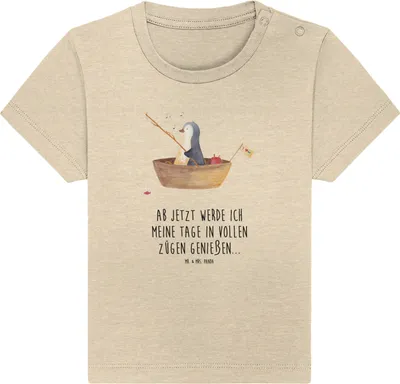 Produktbild von Mr. & Mrs. Panda Babyshirt Pinguin Angelboot 24. - 36. Monat - Natural Raw - Geschenk, Baby Top,  T-Shirt, Optimistisch, Kurzarmshirt, Boot, Kleinkind Shirt, Neustart