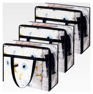 Produktbild von 3 Stück Transparente Aufbewahrungstaschen, 40L Plastik Umzugstaschen mit Reißverschluss und Griff, Kleiderschrank Organizer für Bettdecken und Kleidung