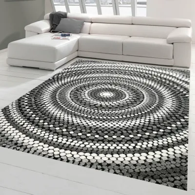 Produktbild von Teppich modern Wohnzimmerteppich Mandala in grau creme Größe - 80 x 150 cm
