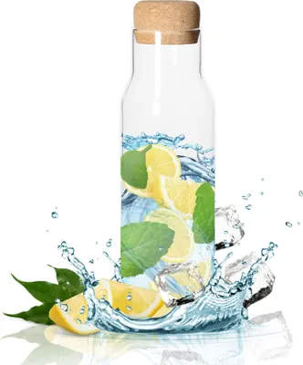 Produktbild von Glaskaraffe 'Pour' mit Korkverschluss - 1,1 l Fassungsvermögen - Wasserkaraffe mit Verschluss – Elegante Karaffe für Wasser, Saft & Wein transparent/natur