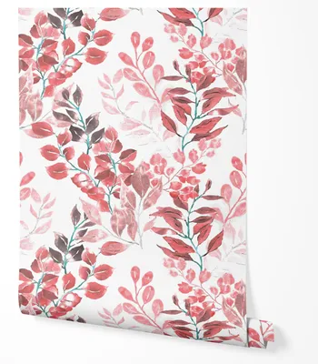 Produktbild von Selbstklebende Tapete Möbelfolie Blätter Rosa Rot Tapete Aquarell Floral Modern Wohnzimmer Schlafzimmer Flur Elegante Wanddeko Natur Design Skandinavisch Stil Zarte Pflanzenmotive 2,5m x 0,5m