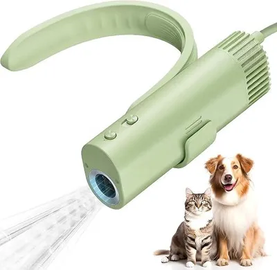 Obrázek produktu pro Fén pro psy, velmi tichý (40 dB), s možností nošení kolem krku, s generátorem 200 milionů negativních iontů, rychlost sušení 150 m/s, foukač pro psy s 8 nastavitelnými úrovněmi rychlosti a teploty
