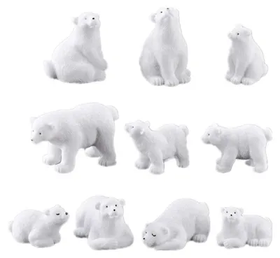 Zdjęcie produktu dla Miniaturowe figurki niedźwiedzi polarnych – zestaw 10 realistycznych figurek zwierząt do dekoracji