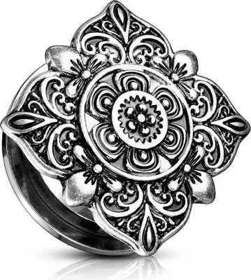 Produktbild von Flesh Tunnel Plug Edelstahl Blume Blüte Ohr Piercing Ohrstecker Screw Fit silber 25 mm