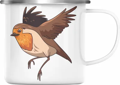 Produktbild von Trendation - Rotkehlchen Vogel Emaille Tasse Geschenk Grafik Geschenkdiee für Rotkehlchen-Liebhaber (Silber)