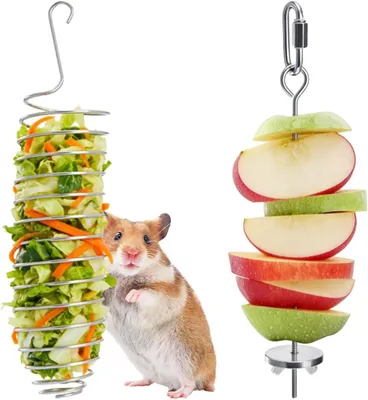 Imagen del producto de Juego de 2 comederos para roedores, de acero inoxidable, colgantes, para ratas y ratones