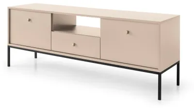 Produktbild von TV-Schrank mit einer Schublade und zwei Türen, Beige, schwarze Griffe, 154 x 39 x 57 cm