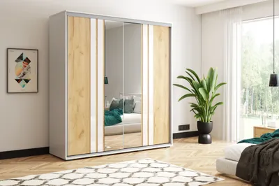 Produktbild von Kleiderschrank 100/245 PAISLEY mit Spiegeln – weiß/goldene Eiche
