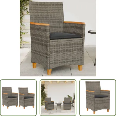 Produktbild von The Living Store Gartenstühle mit Kissen 2 Stk. Grau Poly Rattan Massivholz