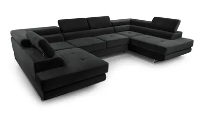 Image de AX LIVING Canapé-lit Arborio en U avec appuie-tête, canapé d'angle noir 352