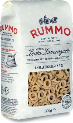 A bag of Rummo Anelli Siciliani pasta.
