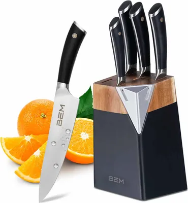 Produktbild von BEM Master Chef 6-tlg. Messerset Küchenmesser Set mit Messerblock inkl. Kochmesser, Gemüsemesser, Brotmesser; Messerblock mit Messer und Schärfer