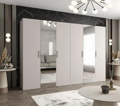 Obrázok produktu pre Šatníková skriňa so zrkadlami HELMA 2 300 cm - kašmír / strieborné úchyty