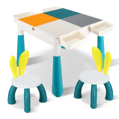 Produktbild von Jopassy Kindertisch Mit Stühle Mit 251 Stück Bausteine Kindermöbel set Kindertisch Kleinkind Spieltisch Mehrzweck Tabelle Zum
