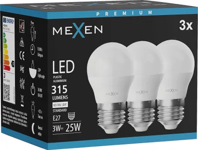 Obrázek produktu pro Mexen Nova 3x LED žárovka E27, G45, 3W, Neutrální - 4000K, 315 lm - L101-E27-0340-01x03