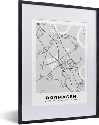 Produktbild von MuchoWow® Gerahmtes Poster Karte - Deutschland - Dormagen - Stadtplan 30x40 cm - Poster mit Schwarzem Bilderrahmen Wandposter Rahmen Foto Bilder - Wandposter Schlafzimmer