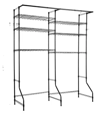 Image de Étagères pour lave-linge et sèche-linge, étagères réglables, design robuste, 2 rangées, 6 niveaux, couleur noire