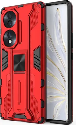 Produktbild von Honor 70 Hülle, Dual Layer PC TPU Bumper Stoßfest Ständer Schutzhülle für Honor 70 Rot
