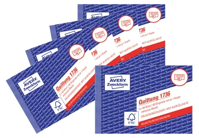 Produktbild von AVERY Zweckform Quittungsblock, A6 quer, 5er Pack, weiß/gelb