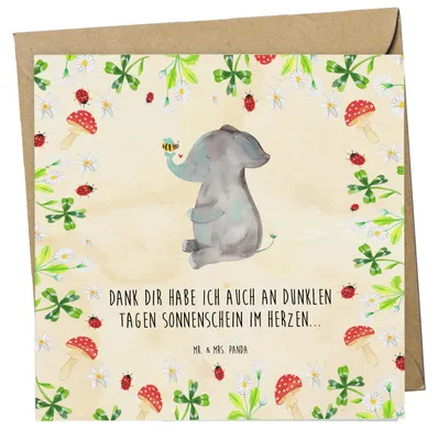 Produktbild von Mr. & Mrs. Panda doppelkarte Elefant Biene - Naturpapier - Geschenk, Lustige Sprüche, Liebesspruch, Glückwunschkarte, faltkarte, Heiratsantrag, Klappkarte, Liebe