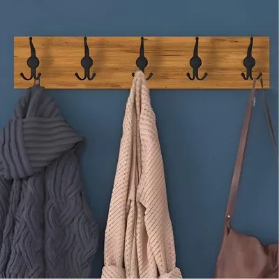 Produktbild von Wandgarderobe Industriedesign 15 Haken 80 x 15 cm MDF Okkernoot