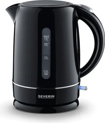 Produktbild von Wasserkocher schwarz SEVERIN WK 4322 1,7 L 1-Hand-Bedienung WK 4322 aus Kunststoff, schwarz Wasserkocher Wasserkocher Schwarz