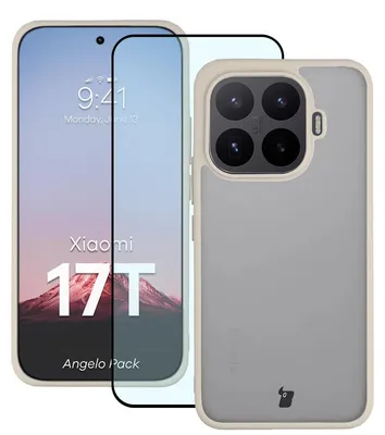 Produktbild von Schutzhülle + gehärtetem Glas für Xiaomi 17T, Bizon Angelo Pack, Semitransparent mit beigem Rahmen