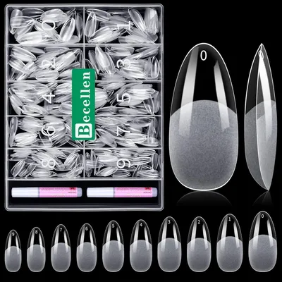 Produktbild von Künstliche Nagel Tips Mandel 500 Stück Soft Gel Full Cover Pre-buff Set mit Kleber
