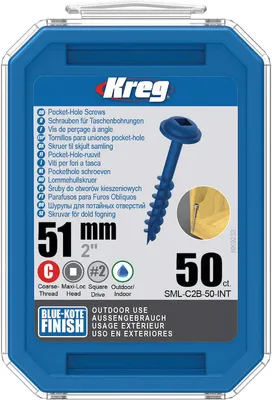 Produktbild von Kreg Pocket-Hole Schrauben 51 mm, Blue-Kote, Maxi-Loc, Grobgewinde - 50Stk.