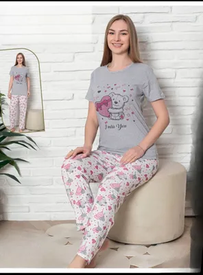 Produktbild von Damen Pyjama Schlafanzug Hellgrau XL Kurz 2-Teiler Set C-86