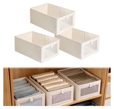 Produktbild von Faltbare Aufbewahrungsbox im 3er Set, Ordnungsboxen für Schrank und Kleiderschrank mit transparentem Sichtfenster für Kleidung und Spielzeug (41 x 28 x 17 cm)