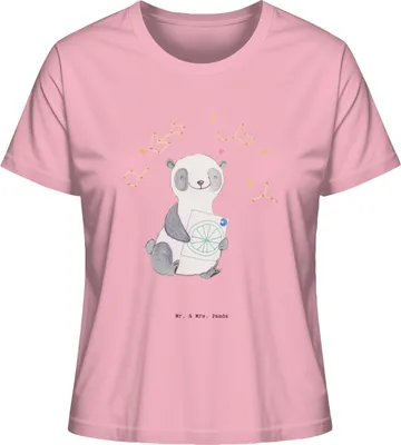 Produktbild von Mr. & Mrs. Panda Damen Oberteil Panda Astrologie Größe S - Baumwolle Pink - Geschenk, Horoskop, Shirt, Kurzarmshirt, Basic T-Shirt, Sommershirt, Sternbilder