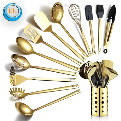 13-tlg. Küchenutensilien-Set, Gold, Edelstahl, spülmaschinengeeignet