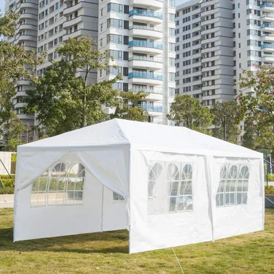 Produktbild von Faltpavillon 3x6m Wasserdicht mit 6 UV-Wänden Weiß PE-Plane