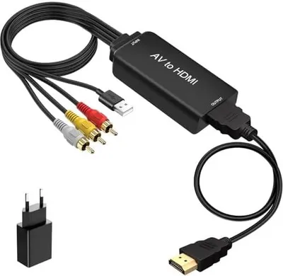 Produktbild von AV auf HDMI Konverter, 1080P Composite CVBS AV zu HDMI Video Audio Konverter mit HDMI-Kabel für PS2 Box SNES N64 VHS VCR Videorecorder DVD, Unterstützt PAL/NTSC