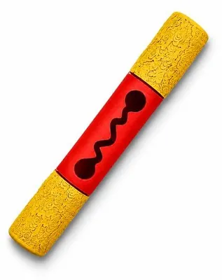 Produktbild von HappyPaws Hundespielzeug in Stockform zum Apportieren und Kauen, befüllbar mit Leckerlis, Größe M/L, gelb und rot
