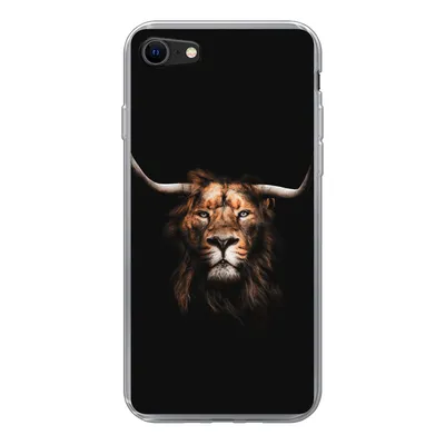 Produktbild von MuchoWow® Handyhülle Schutzhülle Hülle für iPhone SE 2020 Löwe - Horn - Schwarz Silikon Softcase Handy Hülle - Kartenbesitzer