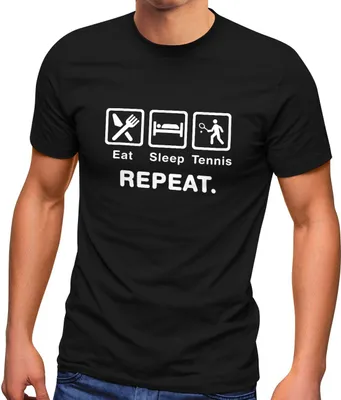 Produktbild von Herren T-Shirt mit Spruch Eat Sleep Repeat Mega Mix Fun-Shirt lustige Geschenke Moonworks® Tennis schwarz L