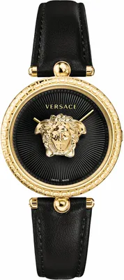 Produktbild von Versace VECQ00118 Palazzo gold schwarz Leder Armband Uhr Damen NEU