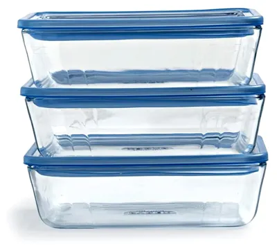 Produktbild von Pure Glass Collection Frischhaltedose aus Borosilikatglas mit Deckel, 1,5 l, 3 Stück, geeignet für Backofen, Mikrowelle und Spülmaschine