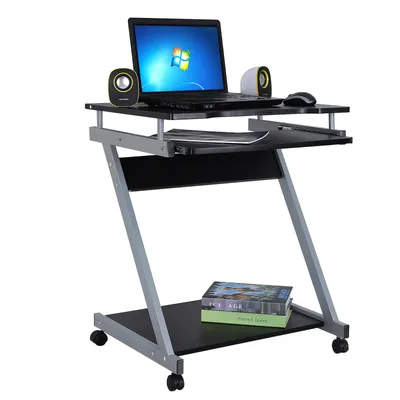 Produktbild von VASAGLE Laptoptisch mit Rollen & Tastaturauszug schwarz 60 x 73 x 48 cm PC-Tisch in Z-Form Schreibtisch Computertisch leicht montiert LCD811B