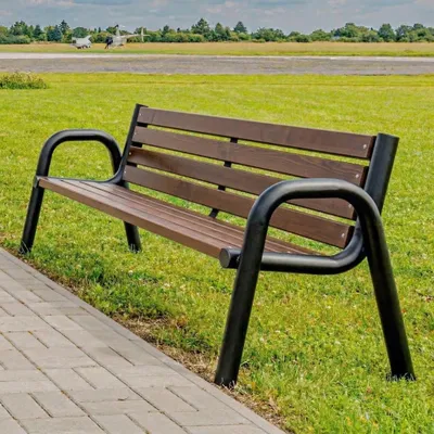 Produktbild von REKORD Spartan Bis Palisander 3-4 sitzig 196 cm Bank aus Stahl für Garten und Stadtparks pulverbeschichtet aus abgelagertem Holz wetterfest