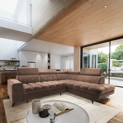 Produktbild von Masseno Ecksofa MORIVA R-S mit Schlaffunktion L-Form, Sofa mit Bettkasten, Wohnzimmersofa, Couch, Soffa, Bettsofa, Couchgarnitur- Beige, MONOLITH 09