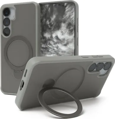 Produktbild von EAZY CASE - MagSafe Handyhülle für Samsung Galaxy S25, Ring zum Aufstellen, 360° drehbar, Magsafe Silikonhülle zum Aufstellen, stoßfest Cover in Grau
