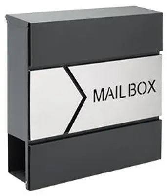 Productafbeelding van Brievenbus design Antraciet roestvrij staal krantenvak 37x11x36,5 cm